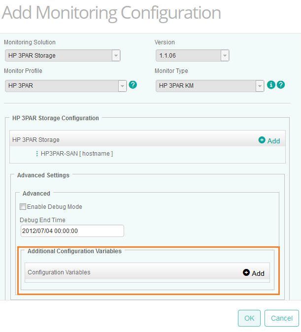 Adding Configuration Variables to the HP3PAR Monitoring Policy